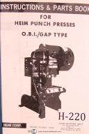 Heim-Heim 150 to 200 Ton, OBI and OBS Presses, Operations Manual 1998-150 Ton-150-200 Ton-200 Ton-04